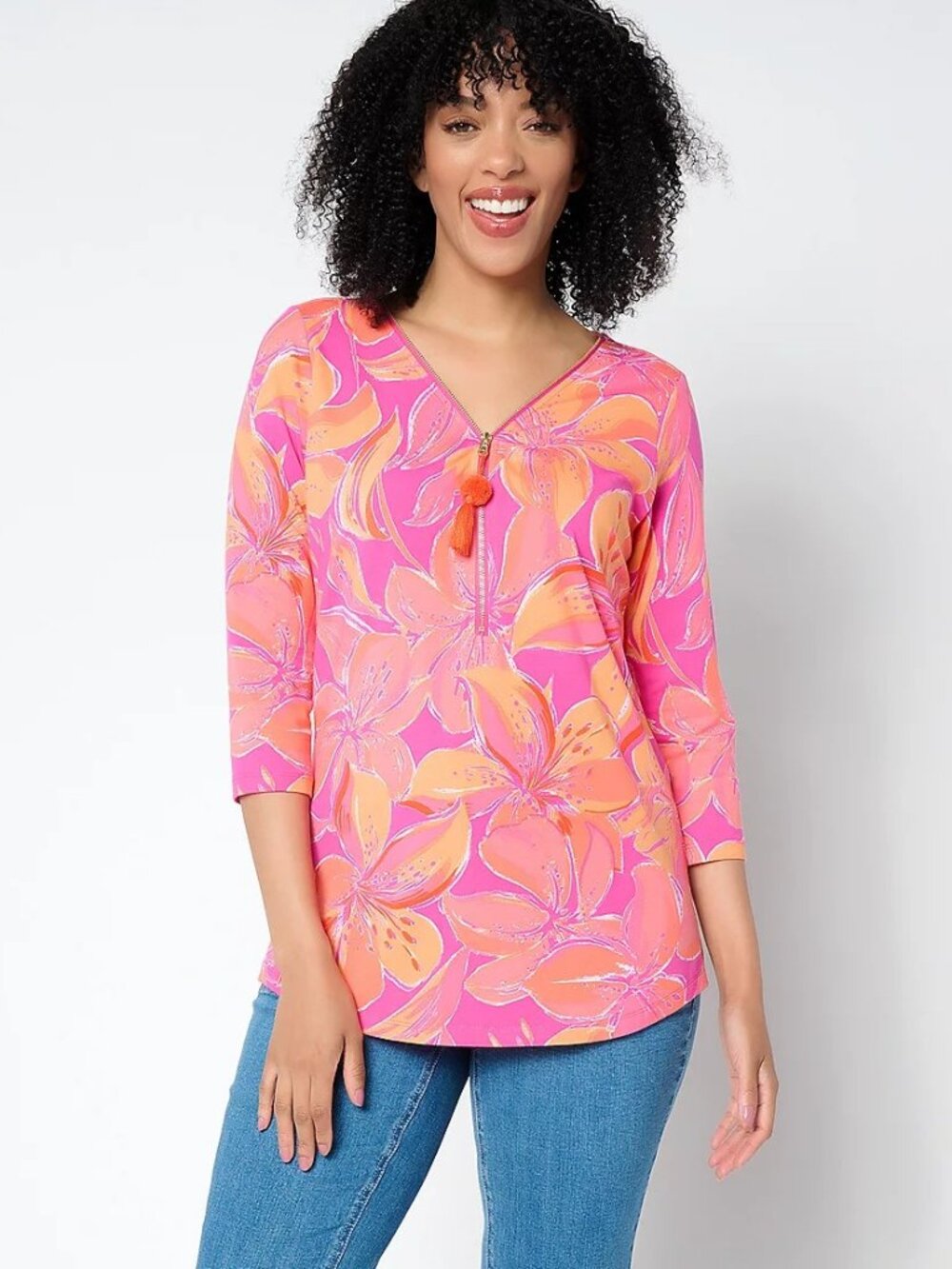 Belle by Kim Gravel Pink Orange Primabelle Knit Ciao Bella! Tassel Zip Size 1X